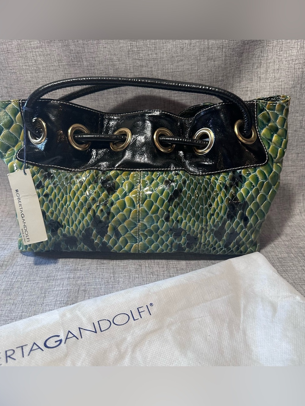 Roberta Gandolfi Green Snake-Print Shoulder Bag